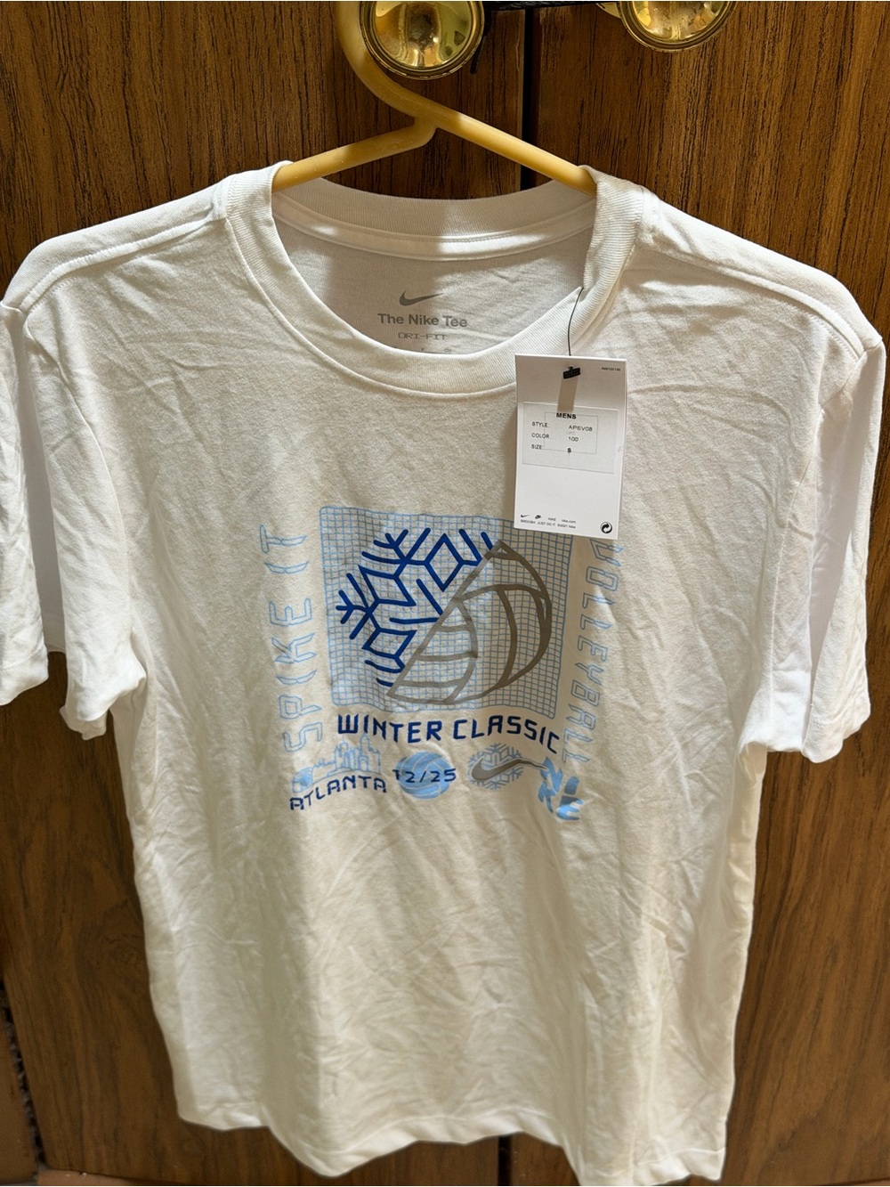 Nike White Winter Classic Graphic Tee with Blue & Gray Print